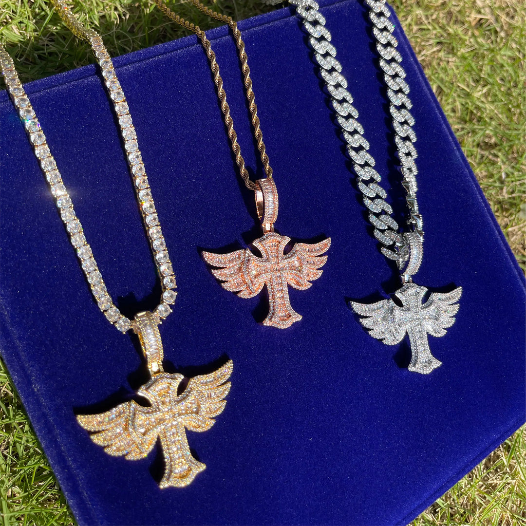 DUBSS - Iced Out Cross Angel Wing Pendant