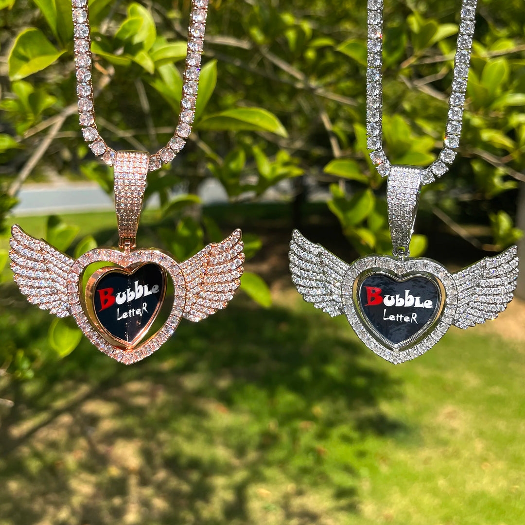 DUBSS - Custom Angel Wing Rotating Heart Photo Pendant