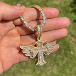 Load image into Gallery viewer, DUBSS - Iced Out Cross Angel Wing Pendant
